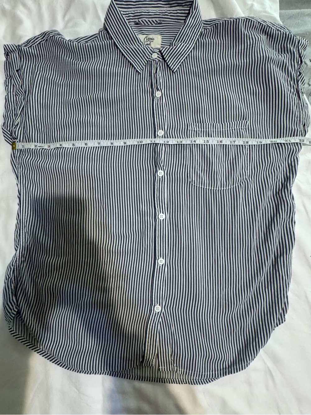 Cosmic Blue Love Blue White Stripe Button Front Blouse XL 100% Rayon Lightweight - Picture 7 of 11